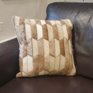 Real Cow Hyde Geometric Patchwork Decorative Pillow